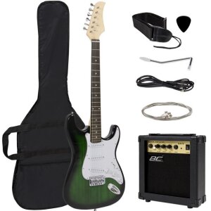 Best Choice Products 39in Full Size Beginner Electric Guitar Kit with Case, Strap, Amp, Whammy Bar - Green