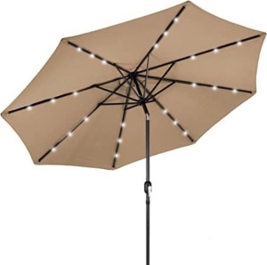 10ft Solar Powered Aluminum Polyester LED Lighted Patio Umbrella w/Tilt Adjustment and UV-Resistant Fabric