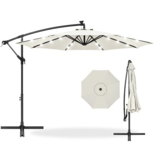 Solar LED Offset Hanging Patio Umbrella w/ Crank Tilt Adjustment - 10ft 