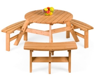 6-Person Circular Wooden Picnic Table w/ Benches