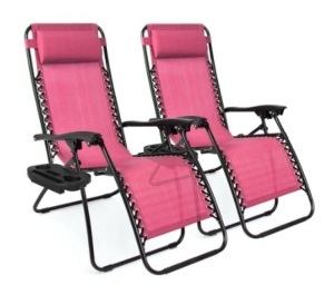 Set of 2 Zero Gravity Patio Chair Recliners, Pink