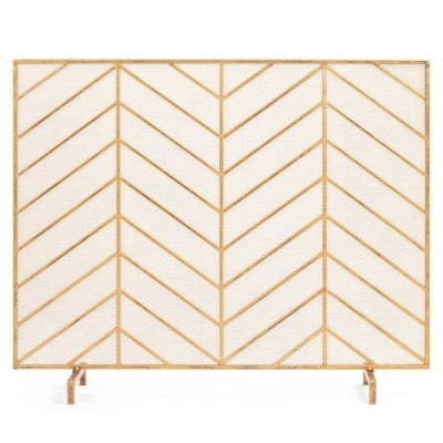 Single Panel Iron Chevron Fireplace Screen w/ Antique Finish. Appears New