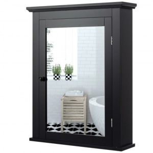 Bathroom Mirror Cabinet Wall Mounted Adjustable Shelf Medicine Storage-Black HW59321BK