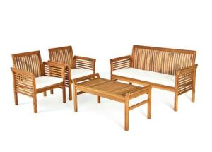 4 Pcs Outdoor Acacia Wood Sofa Furniture Set