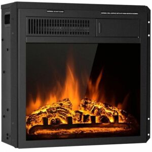 18" Electric Fireplace Insert Freestanding And Recessed Heater Log Flame Remote 