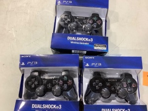 Lot of (3) PlayStation 3 Dualshock 3 Wireless Controller (Black) 