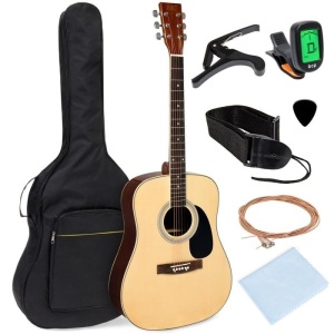 41in Acoustic Guitar Starter Kit w/ Digital Tuner, Padded Case, Picks, Strap - Appears New 