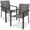 Set of 2 Stackable Outdoor Wicker Dining Chairs All-Weather Firepit Armchair w/Armrests