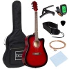 Full Size Beginner Acoustic Guitar Set with Case, Strap, Capo, 41", Red - Appears New 