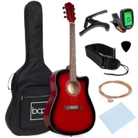 Full Size Beginner Acoustic Guitar Set with Case, Strap, Capo, 41", Red - Appears New&nbsp;