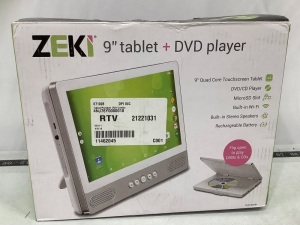 Zeki 9" Tablet + DVD Player, Untested, Appears New