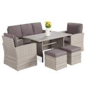 7-Seater Conversational Wicker Dining Table, Outdoor Patio Furniture Set