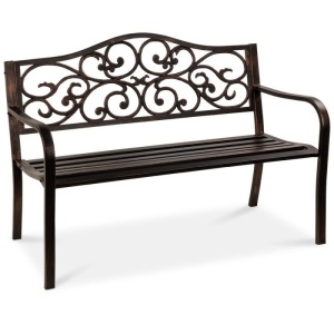 Steel Garden Bench for Outdoor Patio w/ Floral Design Backrest, 50", Bronze - E-Comm Return, Appears New 