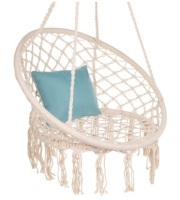 Cotton Macrame Hammock Hanging Chair Swing, Handwoven w/ Backrest, Beige