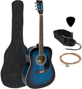 41in Full Size All-Wood Acoustic Guitar Starter Kit w/Case, Pick, Shoulder Strap, Extra Strings, Blue - E-Comm Return, Appears New 