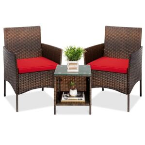 3-Piece Outdoor Patio Wicker Bistro Set w/ Side Storage Table