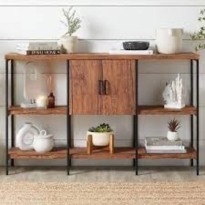 3-Tier Shelf Console Table w/ Cabinet, Non-Scratching Feet - 55in