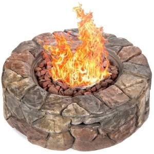 Stone Gas Fire Pit w/ 30,000 BTU, Ignition Button, Control Knob, 27.6in - Appears New 