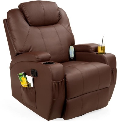 Faux Leather Swivel Glider Massage Recliner Chair w/ Remote Control, 5 Modes, Brown - Appears New, Tested