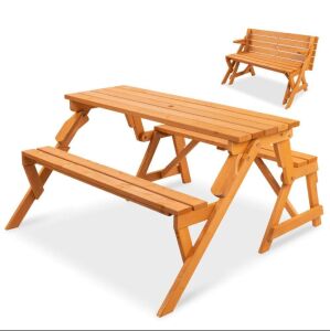 2-in-1 Outdoor Interchangeable Wooden Picnic Table/Garden Bench