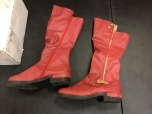 Pair of Red Boots, Uknown Size - Appear New