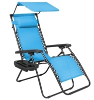 Folding Zero Gravity Recliner Patio Lounge Chair w/ Canopy, Side Tray, Light Blue