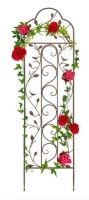 Iron Arched Garden Trellis Fence Panel w/ Branches, Birds - 60x15in