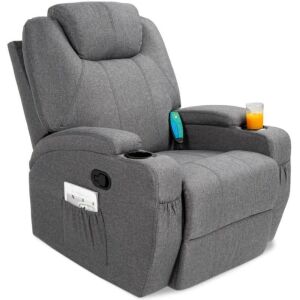 Linen Fabric Swivel Massage Recliner Chair w/ Remote Control, 5 Modes