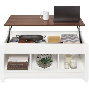 Multifunctional Lift Top Coffee Table w/ Hidden Storage, 3 Cubbies 