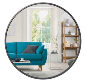 Framed Round Bathroom Vanity Wall Mirror w/ Anti-Blast Film - 36in, Matte Black