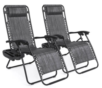 Set of 2 Adjustable Zero Gravity Patio Chair Recliners w/ Cup Holders, Gray