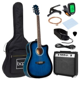 Beginner Acoustic Electric Cutaway Guitar Set w/ Case, Strap - 41in, Blue