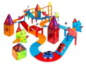 212-Piece Kids Magnetic Tile Car Race Track STEM Building Toy Set w/ 2 Cars