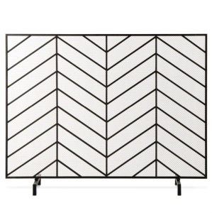 Single Panel Iron Chevron Fireplace Screen w/ Antique Finish - 38x31in 