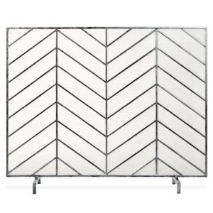 Single Panel Iron Chevron Fireplace Screen w/ Antique Finish - 38x31in 