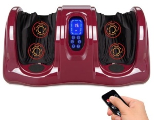 Therapeutic Foot Massager w/ High Intensity Rollers, Remote, 3 Modes, Burgundy