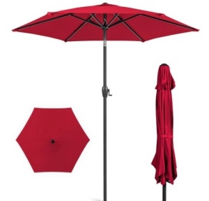 Outdoor Market Patio Umbrella w/ Push Button Tilt, Crank Lift - 7.5ft, Red