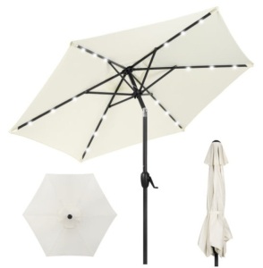 Outdoor Solar Patio Umbrella w/ Push Button Tilt, Crank Lift - 7.5ft, Cream