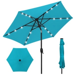 Outdoor Solar Patio Umbrella w/ Push Button Tilt, Crank Lift - 7.5ft, Sky Blue