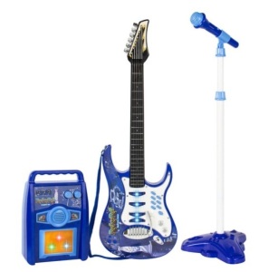 Kids Electric Guitar Toy Play Set w/ 6 Songs, Microphone, Amp, Blue 