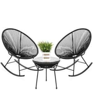 3-Piece Patio Woven Rope Acapulco Rocking Chair Bistro Set 