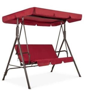 2-Person Outdoor Large Convertible Canopy Swing Glider Lounge Chair w/Removable Cushions