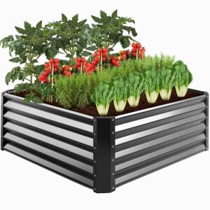 Outdoor Metal Raised Garden Bed for Vegetables, Flowers, Herbs - 4x4x1.5ft