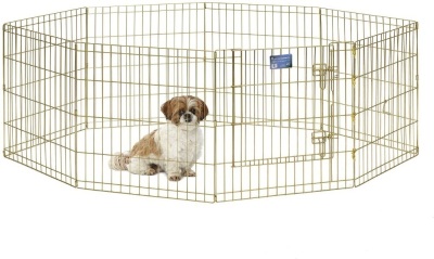 MidWest Homes Gold Zinc Folding Metal Exercise Pen for Pets, 24" x 24" Panels - Appears New  