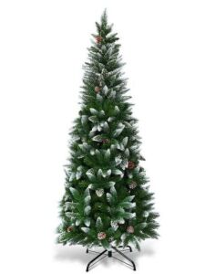 5 ft. Snow Flocked Unlit Artificial Pencil Christmas Tree Hinged with Pine Cones