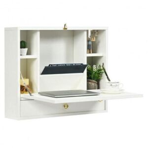 Wall Mounted Folding Laptop Desk Hideaway Storage with Drawer