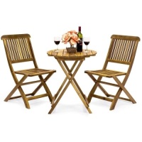 3-Piece Acacia Wood Bistro Set w/ Folding Table and Chairs. Appears New