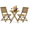 3-Piece Acacia Wood Bistro Set w/ Folding Table and Chairs. Appears New