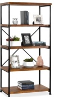 5-Tier Industrial Bookshelf w/ Metal Frame, Wood Shelves,APPEARS NEW