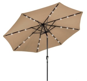 Solar LED Lighted Patio Umbrella w/ Tilt Adjustment, UV-Resistance - 10ft, Tan